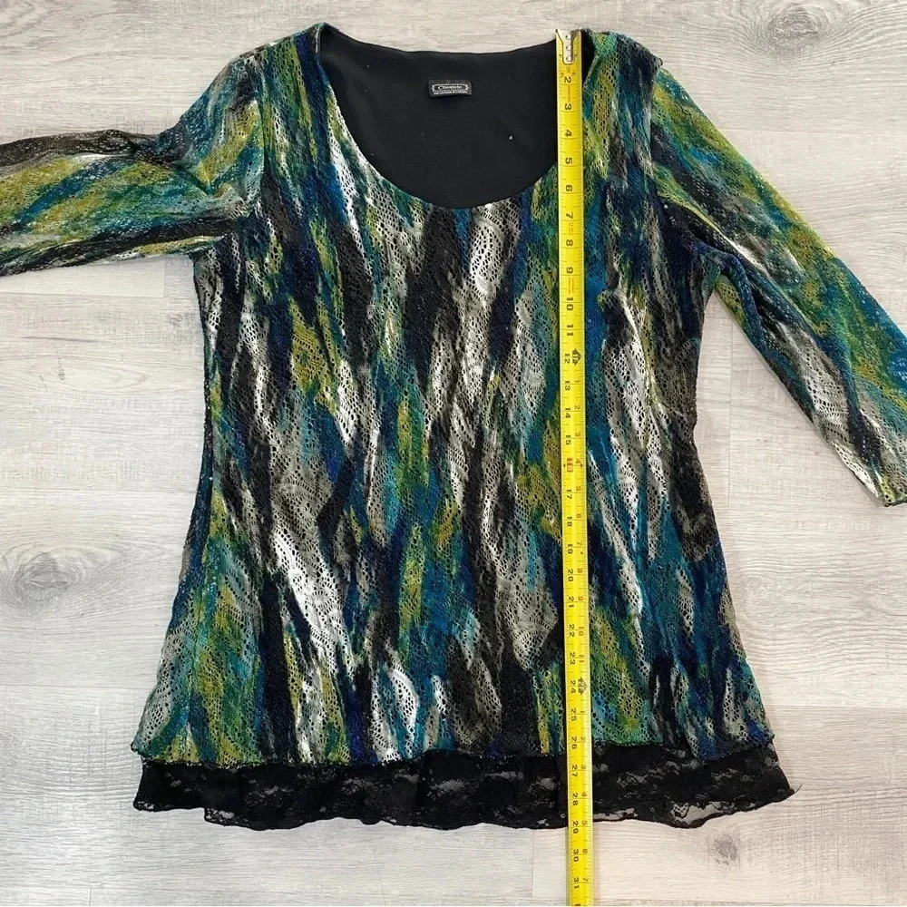 Clientele Watercolor Lace Overlay Frilly Blouse Size M
